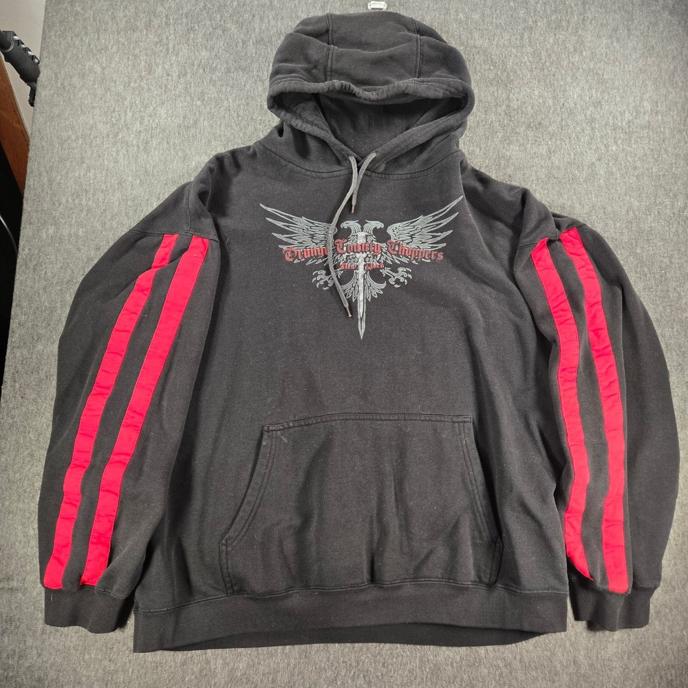 Vintage Orange County Choppers Hoodie Mens XL Black Red Stripe Biker Y2K Grunge